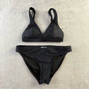 Mynah Black‎ Ribbed Triangle Bikini Set Front Hook XS/S